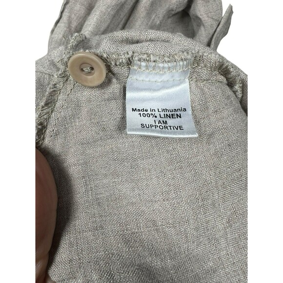 Flax (S) Linen Top Oversized Natural Pleated Tunic Dress Button Shirt W/Pockets - Picture 8 of 12